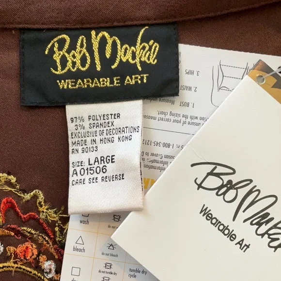 NWT Bob Mackie Wearable Art Embroidered Brown Long Sleeve Shirt Women Size L - Picture 5 of 10